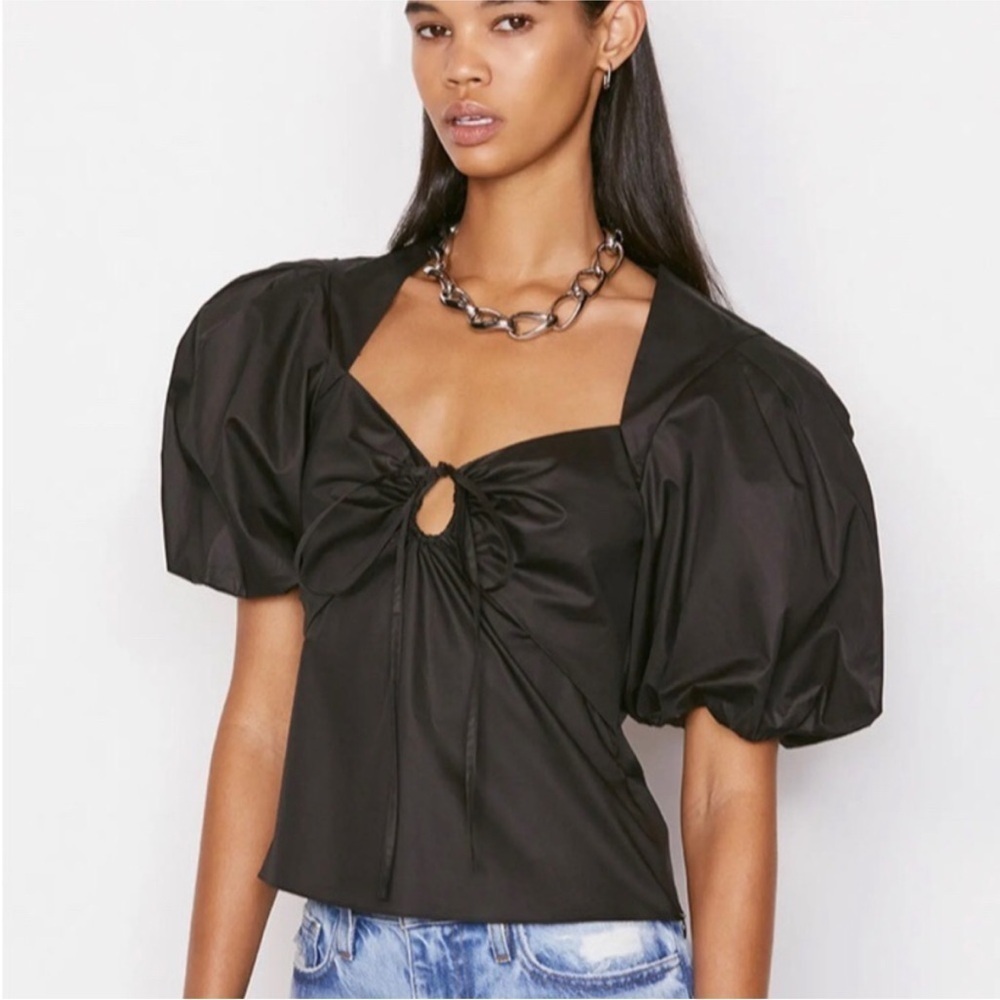 Frame Black Tie Front Cotton Blouse